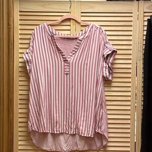 Jane and Delancey Red Striped V-Neck Blouse